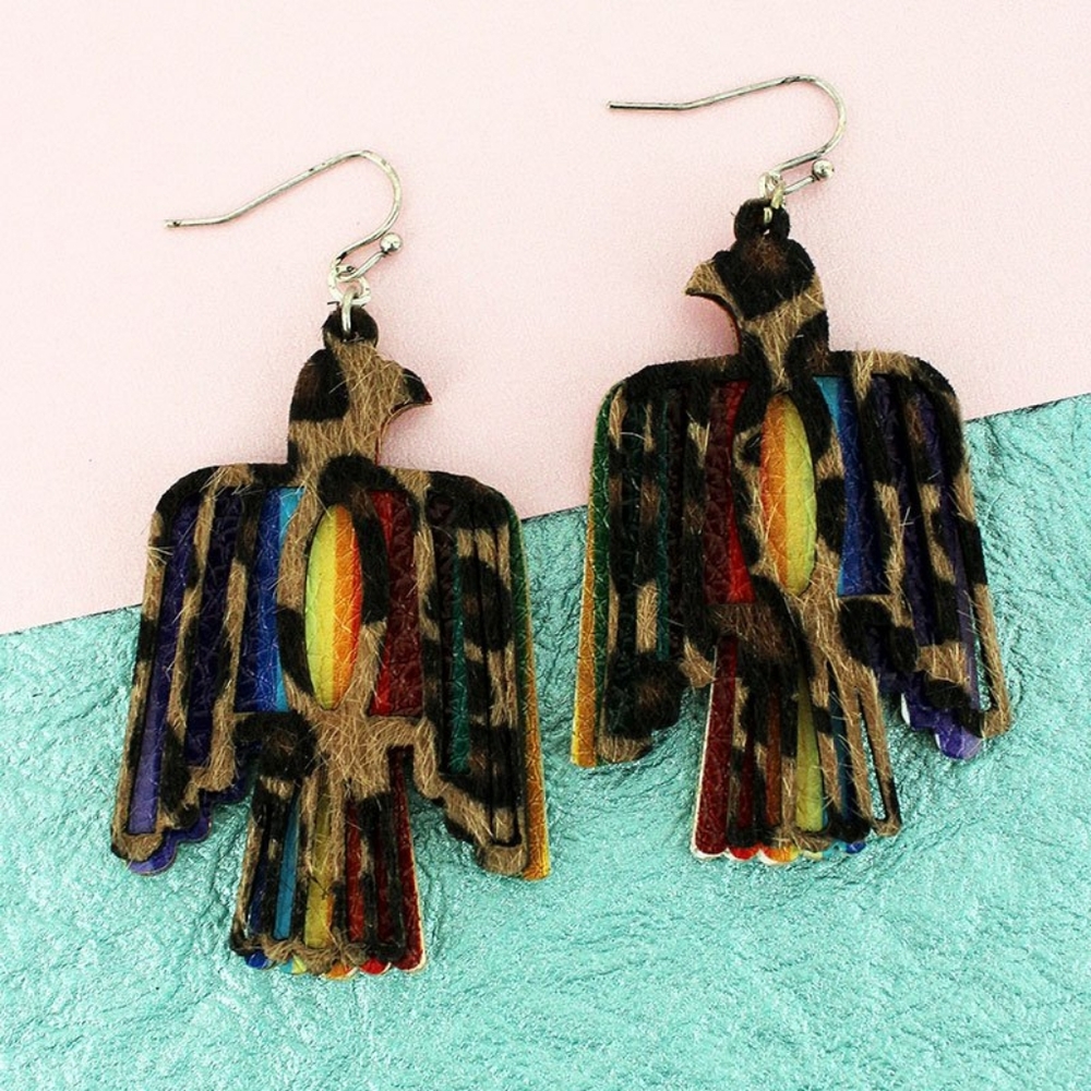 Thunderbird Phoenix Firefird Leopard vegan faux leather earrings nwt